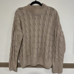 Line + Dot Sweater Anthropologie Beige Chunky Cable Knit Oversized Size MEDIUM